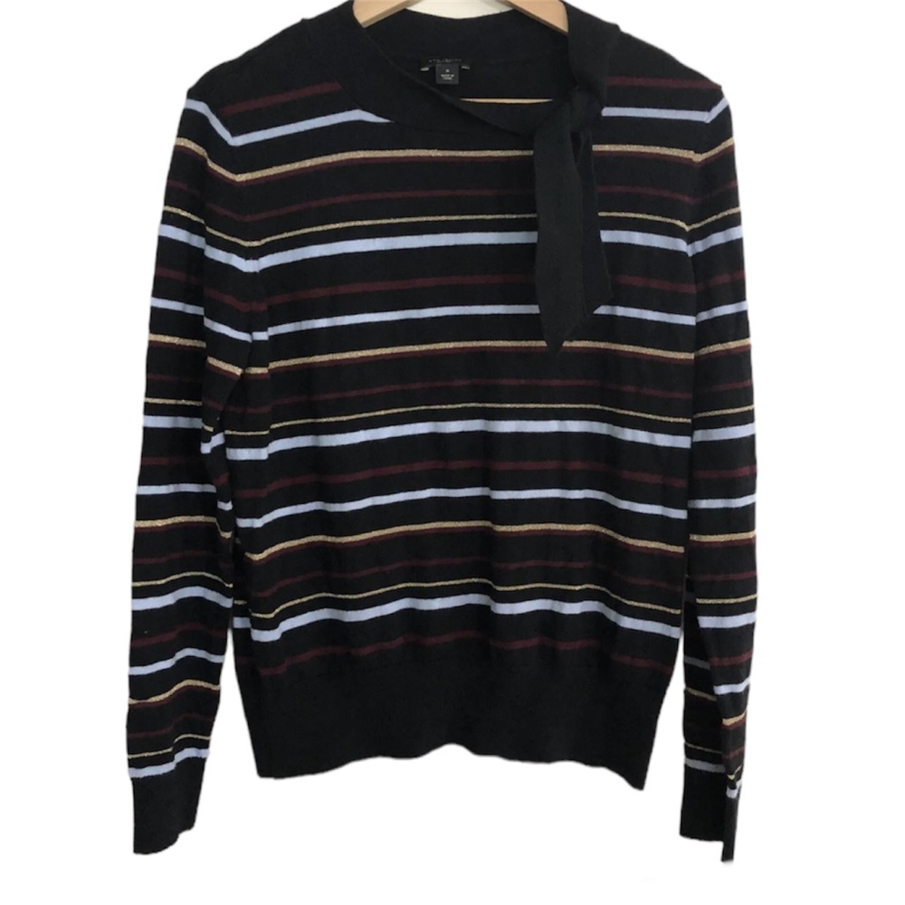 Ann Taylor Factory Sweater Black Metallic Striped Size Medium